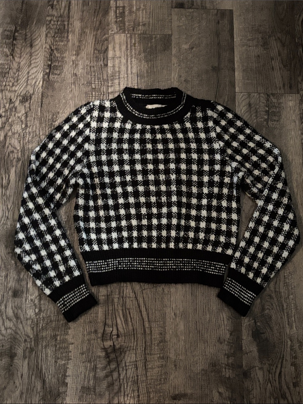 Mango Crewneck Sweater - Black and White Checkers - Size XSmall